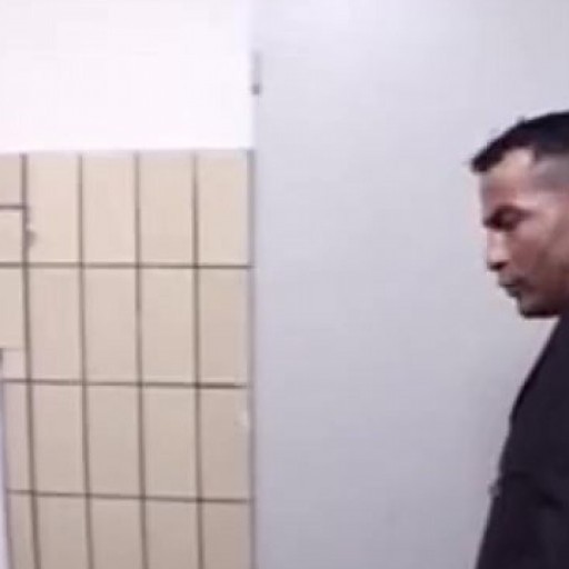 Pigtailed slut fucked in public bathroom