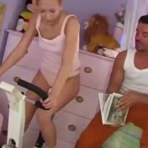 Tight teen ass fucked on her exercise bike!