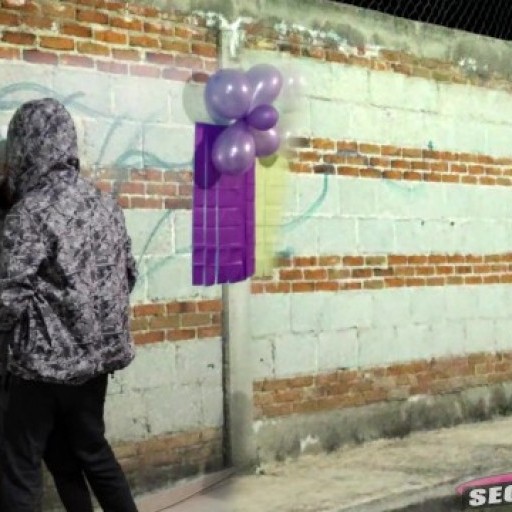 Secret Hearts - Hooded couple fucks in public next to a ballons