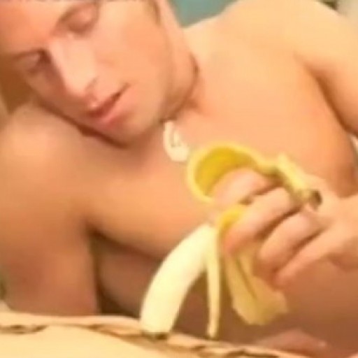 Erotic banana eating and condom screwing