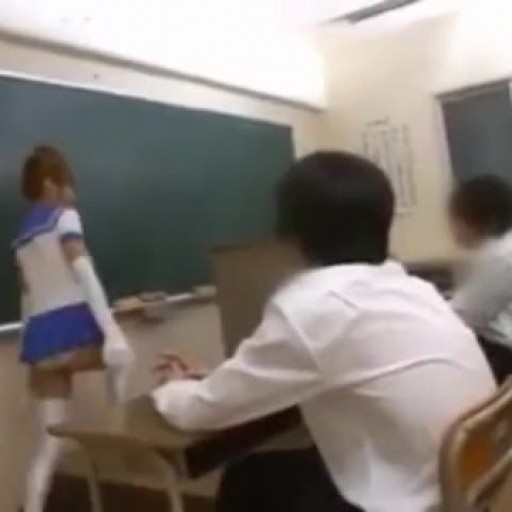 Asian teacher gives a blowjob to her class