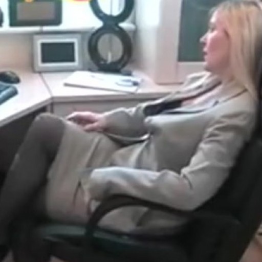 BBW British Blonde Secretary Fingers Her Cunt Through Her Pantyho