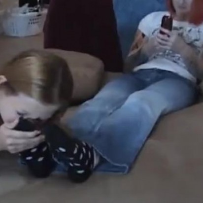 Lesbian foot worship while texting
