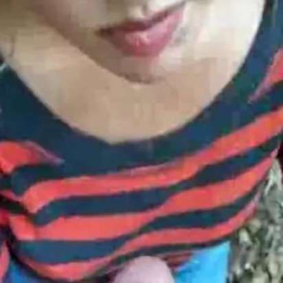 Busty blonde MILF outdoor blowjob and cum