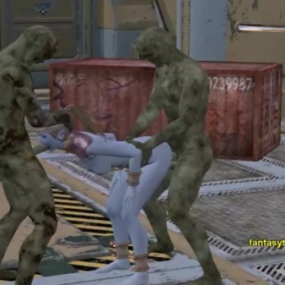 Tight Tart gets fucked by two undead hunks