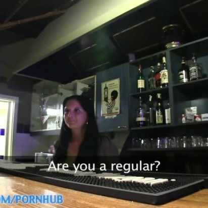 PublicAgent HD Sexy brunette barmaid closes for sex on the table