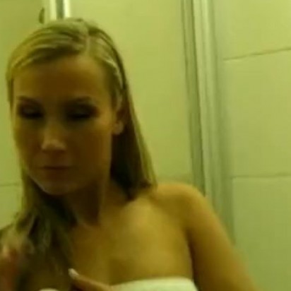 German beauty is wet before getting into the shower