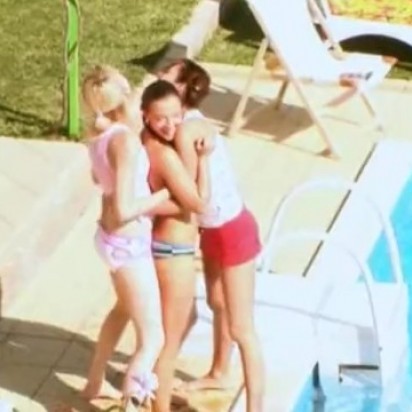 Three teenies secret fucking by the pool