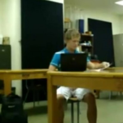 hot white guy wanking in college class room