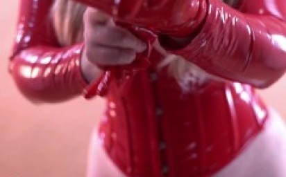 Short Red Latex Rubber Gloves Fetish. Full HD romantic Slow Video of Kinky Dreams. Topless Girl.
