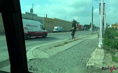 Hitchhiking sharp mom slap dude in van before suck his cock & eat his cum