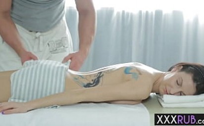 Horny tattooed MILF Lilu Tattoo massage and fucks a friend with hard penis