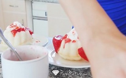 PureMature Whip cream kitchen fuck with mature blonde Alix Lynx