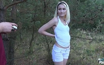 Petite Teen Blonde Hardcore sex in forest with Stepdad