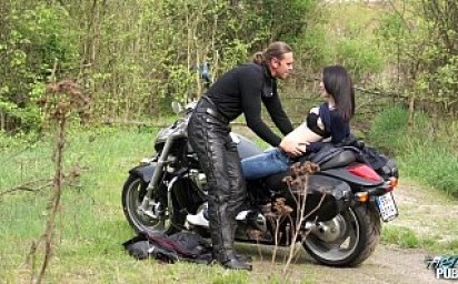Outdoors pussy drill for teen motorcycle rider