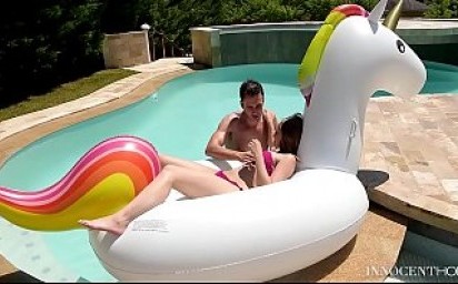 Petite Teen Lady Bug fucks a Monster Cock by the Pool