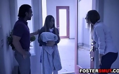 Perverted foster parents fuck their new daughter