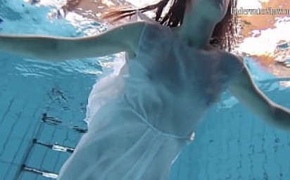 Aqua girl Andrejka underwater stripping and swimming