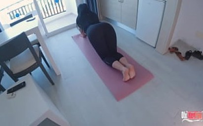 He took out his dick and began to masturbate on Stepmom's ass while the stepmom was doing yoga. Got a blowjob and cum in