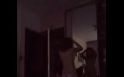 Czech teen Mareja dancing topless in the bedroom.