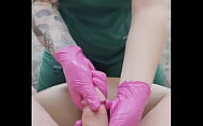 POV Blonde Nurse Glove Handjob Dick Cum