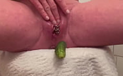 Put 2 Cucumbers in my Pussy and Piss and Squirting Rubbing my Pierced Pussy